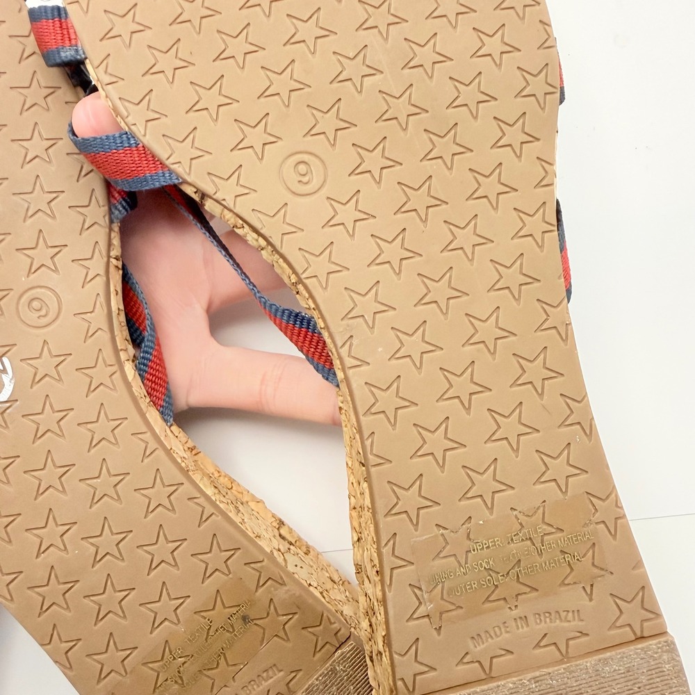 Women's Y2K GAP Sandals Slip On Red Blue Bow Vintage Cork Size 9 - Picture 3 of 5